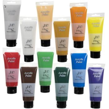 12 különböző színű prémium akril festék készlet, 100 ml-es tubusokban (BB-20424) kép
