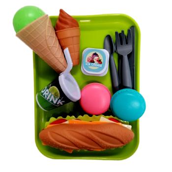 13 darabos büfé játék szett tálcával és evőeszközökkel, fagyival, szendvicsekkel, üdítővel (BBMJ) kép