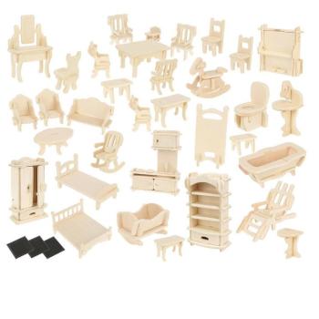 175 darabos, összerakható, kreatív fa baba bútor készítő szett, komplett berendezés babaházba (BB-9423) kép