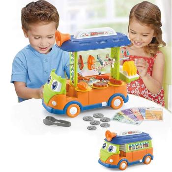 2in1 kinyitható játék minibusz és büfékocsi gyerekenek élethű fény- és hanghatásokkal és rengeteg kiegészítővel - 23 részes (BBJ) kép
