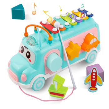 3 az 1-ben interaktív, készségfejlesztő zenélő kisbusz gyerekeknek - xilofonnal, színes gyöngyökkel, különféle formájú kockákkal (BBJ) kép