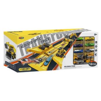 3 az 1-ben katapult teherautó zenél, világít, 6 db fém autóval és 4 db fém teherautóval kép