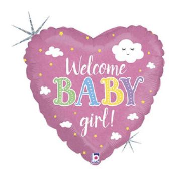 45cm Welcome Baby Girl feliratos, hologrammos fólia lufi kép