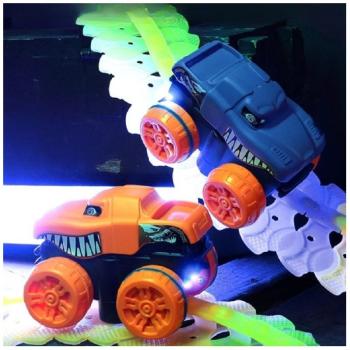 54 részes, kreatív, többféleképpen összerakható autópálya gyerekeknek 2 db dínós kisautóval - világít a sötétben (BBJ) kép