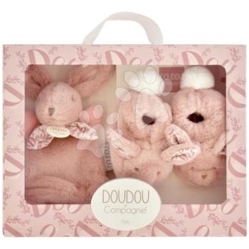 Ajándék szett kisbabáknak Slipper Gift Set Pink Lapin Doudou et Compagnie papucsok és nyuszi dédelgetésre rózsaszín 15 cm ajándékcsomagolásban 0 hó-tól kép