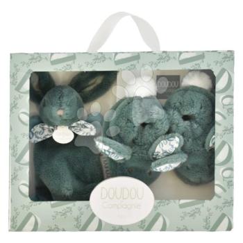 Ajándék szett kisbabáknak Slipper Gift Set Sage Green Lapin Doudou et Compagnie papucsok és nyuszi dédelgetésre zöld 15 cm ajándékcsomagolásban 0 hó-tól kép