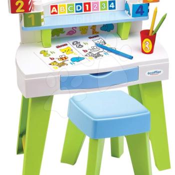 Asztal rajzolásra és alkotásra My Very First Desk Maxi Abrick Écoiffier kisszékkel és kifestőkkel és kockákkal 12-36 hó korosztálynak kép