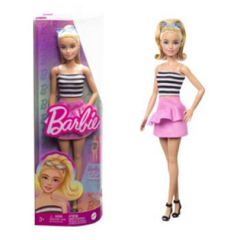 Barbie 65. Évfordulós baba fekete-fehér csíkos ruhában kép