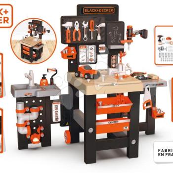 Barkácsműhely háromszárnyú Black&Decker Mega Center Smoby gépész vízvezeték-szerelő festő és asztalos 100 db tartozék 103 cm magas kép