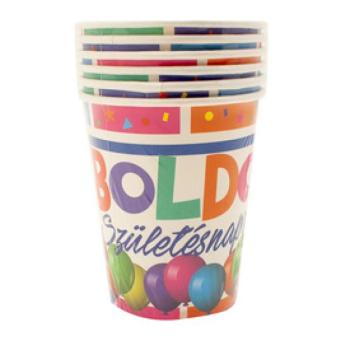 Boldog születésnapot feliratú 6 db-os papír pohár 2 dl kép
