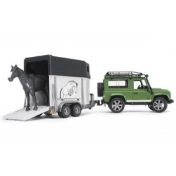 Bruder Land Rover Defender kombi lószállító pótkocsival és 1 lóval kép