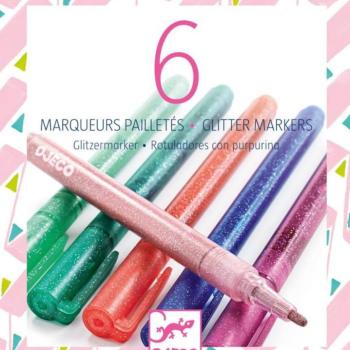 Csillámló filctoll édes színekben - Csillám filctoll 6 db - 6 glitter markers - sweet - Djeco kép