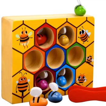 Csípd meg a méhecskét! - kézügyesség fejlesztő tanulójáték gyerekeknek - kaptárral, méhekkel és csipesszel (BB-21910) kép