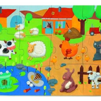 Csodás édes kis tanyám! 12+8db-os óriás puzzle - Tapintős óriás puzzle - Tactile farm - Djeco kép
