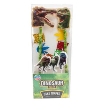 Dínós tortadíszítő: 2 pálca, girland, 3 gyertya kép