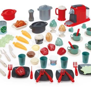 Ebédkészlet élelmiszerekkel dobozban 100% Chef Écoiffier fazekakkal kávéfőzővel 70 kiegészítővel 18 hó-tól kép