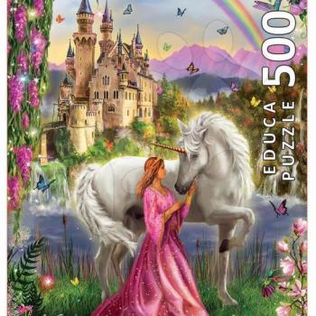 Educa puzzle Fairy and Unicorn 500 darabos és fix ragasztó 17985 kép