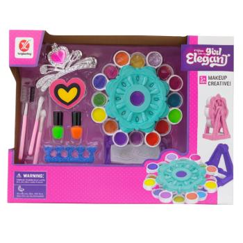 Elegant Girl óriáskerék formájú 24 részes sminkkészlet gyerekeknek – kreatív hercegnős sminkpaletta körömlakkal, ecsetekkel és tükörrel (BBJ) kép