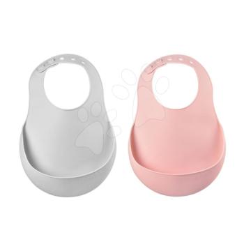 Előkék gyerekeknek Silicone Bib Beaba Light Mist&Old Pink Beaba 2 drb puha szilikonból  gombokkal  0 hó-tól BE913510 kép