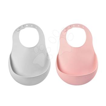 Előkék gyerekeknek Silicone Bib Beaba Light Mist&Old Pink Beaba 2 drb puha szilikonból  gombokkal 0 hó-tól kép