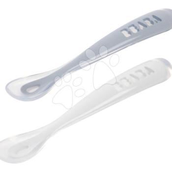 Első gyakorlókanalak First Age Silicone Spoons Pebble Cloud Blue Duo Beaba szilikonból önálló étkezéshez praktikus tárolóban 2 db kékes-fehér 4 hó-tól kép