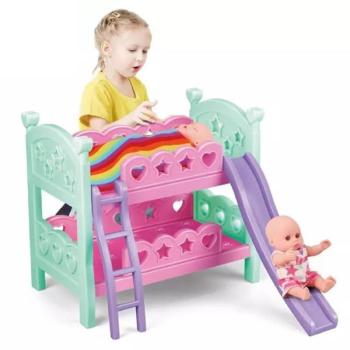 Emeletes játék babaágy korláttal, létrával és csúszdával vidám színekben - 31 x 28 x 21 cm (BBJ) kép