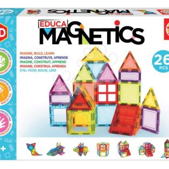 Építőjáték 3D mágneses kicsi Magnetics Building Tiles Educa 26 színes átlátszó elemek kép