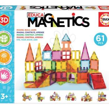 Építőjáték 3D mágneses nagy Magnetics Building Tiles Educa 61 színes átlátszó elem kép