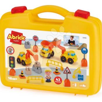 Építőjáték kofferben munkagépek Public Work Suitcase Abrick Écoiffier 43 kiegészítő figurával és jelzőtáblákkal 18 hó-tól kép