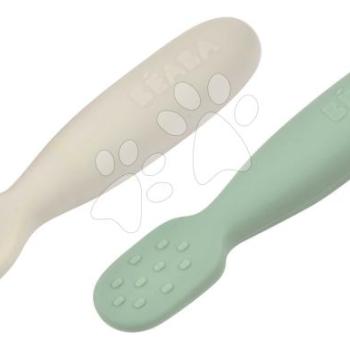 Ergonomikus gyakorlókanalak Silicone Pre-Spoons Sage Green Velvet Grey Beaba szilikonból önálló étkezéshez 2 db 4 hó-tól kép