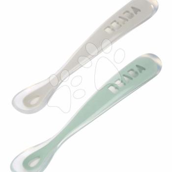 Ergonomikus kanalak 1st Age Silicone Spoons Beaba Grey & Sage szilikonból önálló étkezéshez 2 drb 4 hó-tól kép