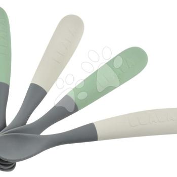 Ergonomikus kanalak 1st Age Silicone Spoons Mineral Grey Sage Green Beaba szilikonból egyedüli étkezéshez 4 drb 4 hó-tól BE913575 kép