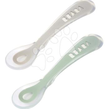 Ergonomikus kanalak 2nd Age Silicone Spoons Beaba Velvet Grey & Sage Green szilikonból egyedüli étkezéshez 2 drb 8 hó-tól BE913554 kép