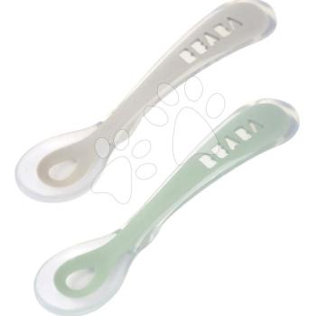 Ergonomikus kanalak 2nd Age Silicone Spoons Beaba Velvet Grey & Sage Green szilikonból önálló étkezéshez 2 drb 8 hó-tól kép