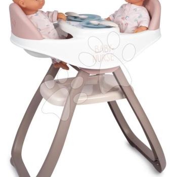 Etetőszék ikreknek Twin Highchair 2in1 Natur D'Amour Baby Nurse Smoby 42 cm játékbabának 4 kiegészítővel 24 hó-tól kép