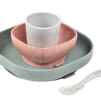 Étkészlet  Beaba Silicone meal set szilikonból 4 részes rózsaszin-bézs-szürke kisbabáknak BE913507 kép