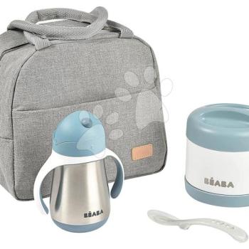 Étkezőgarnitúra On-the-go Mealtime Beaba Windy Blue thermo táskában ivó palackkal és ételtároló termosszal és kiskanállal szürke-kék 8 hó-tó kép