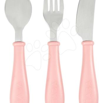 Evőeszközök gyerekeknek Beaba Old Pink 3-részes kanál villa kés rózsaszín 15 cm 12 hónapos kortól kép
