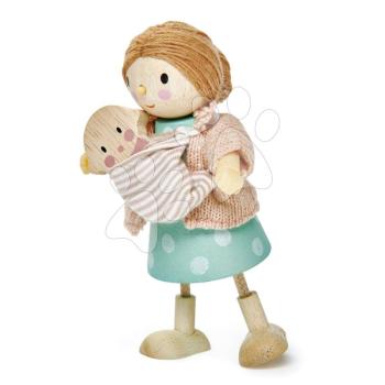 Fa anyuka figura csecsemővel Mrs Goodwood Tender Leaf Toys szvetterben babahordozóval kép