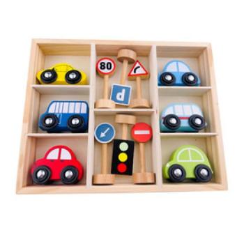 Fa autók és táblák szett kép