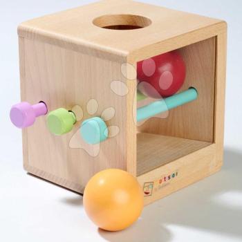 Fa box ablakkal Montessori Box with Balls Eichhorn 3 pálcával és 2 labdával a finommotorika fejlesztésére 12 hó-tól kép