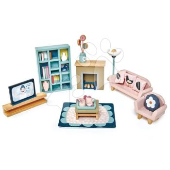 Fa bútorok nappaliba Dovetail Sitting Room Set Tender Leaf Toys 14 darabos készlet komplett felszereléssel kép