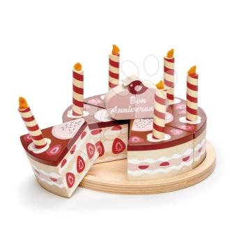 Fa csokitorta Chocolate Birthday Cake Tender Leaf Toys 6 szelet 6 gyertyával a tányéron kép