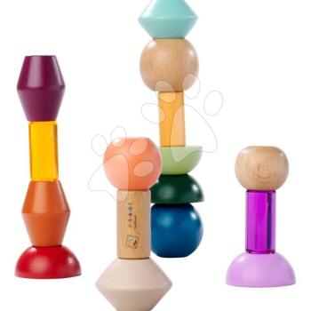 Fa egymásra pakolható kockák Montessori Staple Beads Eichhorn 16 színes elem kép