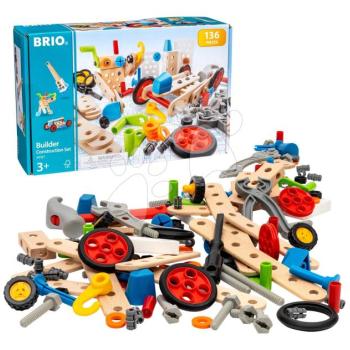 Fa építőjáték Konstrukciók Builder Construction Set BRIO 136 részes szerszámokkal kép