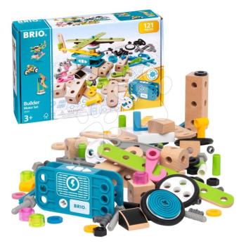 Fa építőjáték működő motorral Builder Motor Set BRIO elektronikus 121 részes szerszámokkal kép
