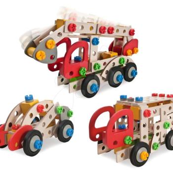 Fa építőjáték tűzoltókocsi Constructor Fire Truck Eichhorn 3 modell (tűzoltó, mentőautó, rendőrautó) 155 darabos 5 évtől kép