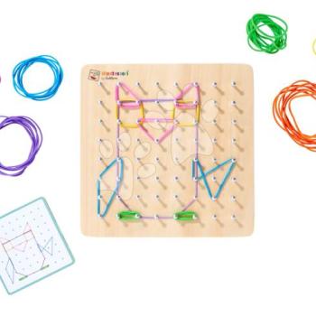 Fa geometriai formatábla szögekkel Montessori Geo Board Eichhorn 30 színes gumival és 24 feladatkártyával 4 évtől kép
