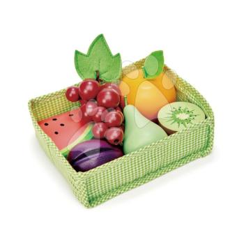 Fa gyümölcsök Fruity Crate Tender Leaf Toys 6 darab textil kosárban kép