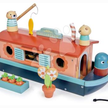 Fa hajó Little Otter Canal Boat Tender Leaf Toys 3 vidra figurával és 14 kiegészítővel kép